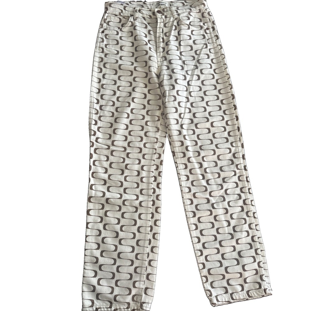 Reformation Jeans Cynthia HiRise Ivory Brown MOD Retro Frequency Print Size 26